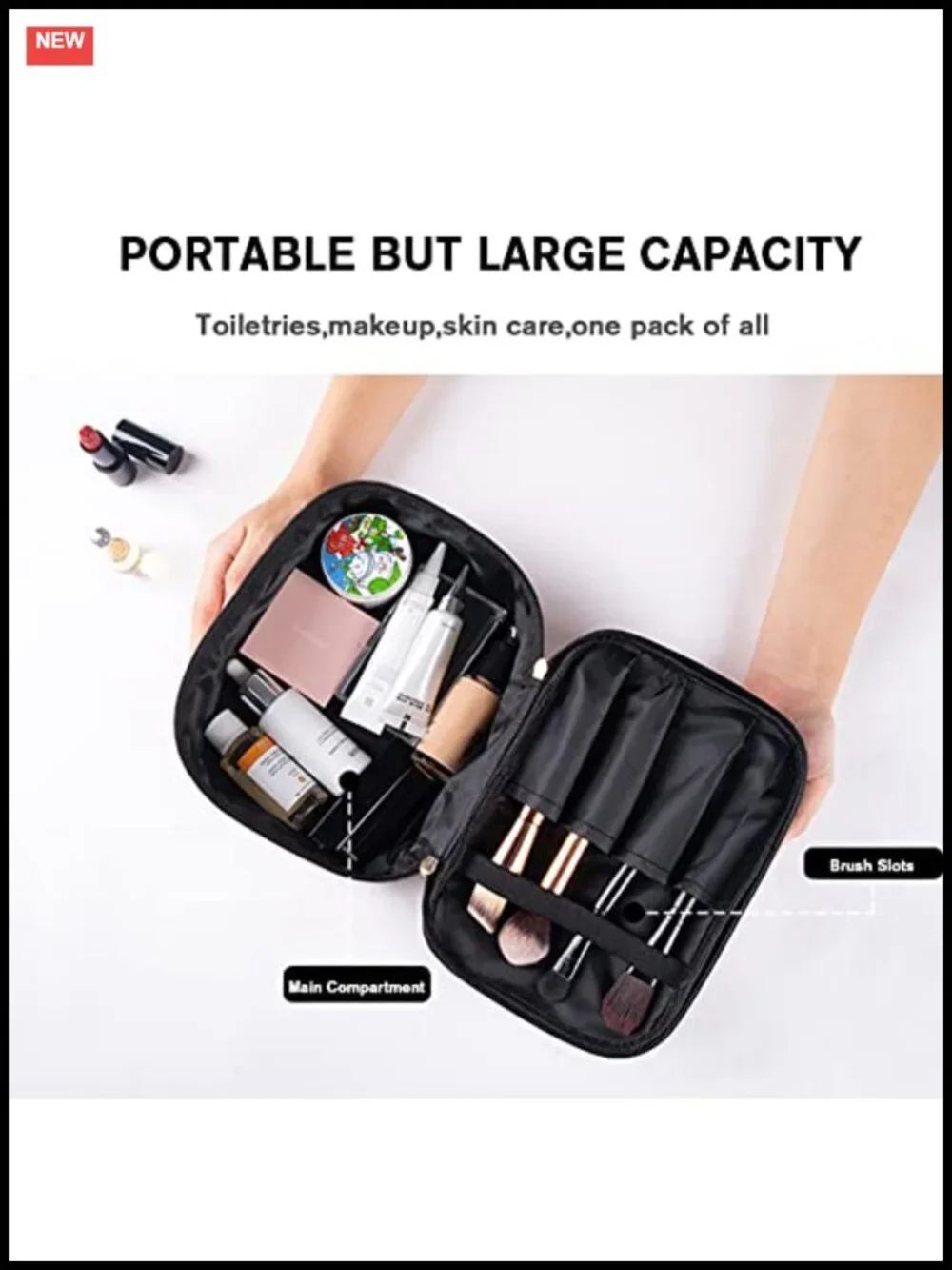 Travel Makeup Bag Large Capacity Faux Leather Cosmetic Case Waterproof Toiletry